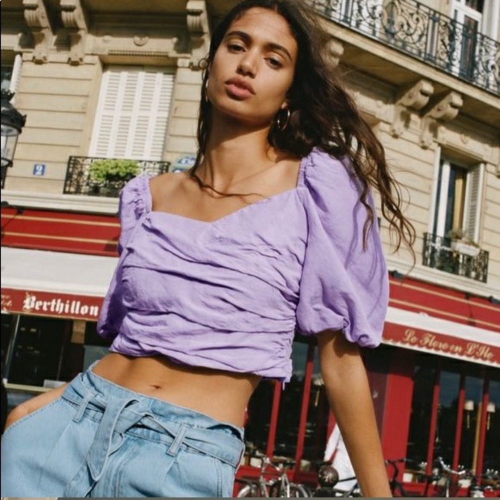 NWOT ZARA purple puff sleeve top